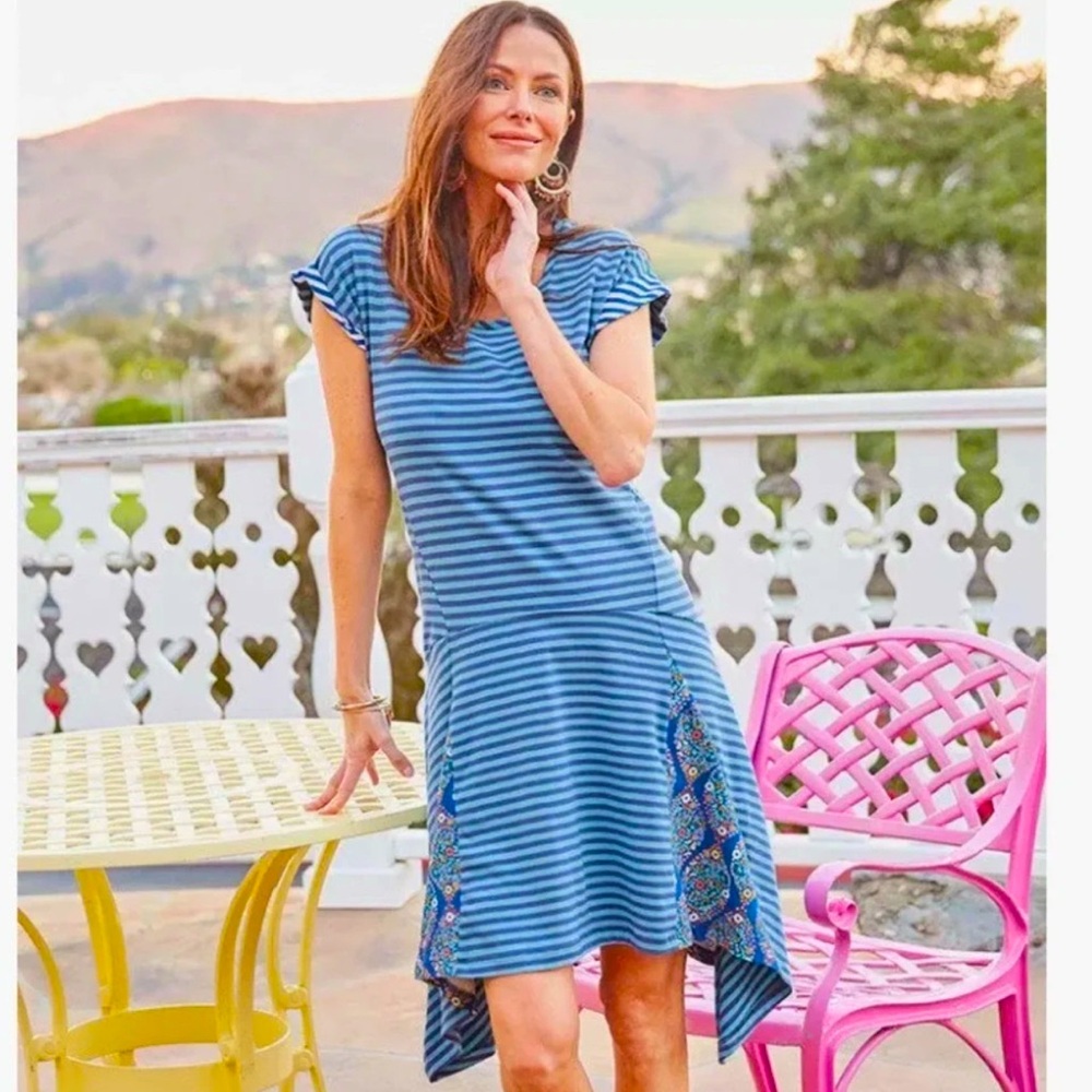 Matilda Jane Women’s Striped Patchwork Walkabout Wish You Were Here Mini Dress